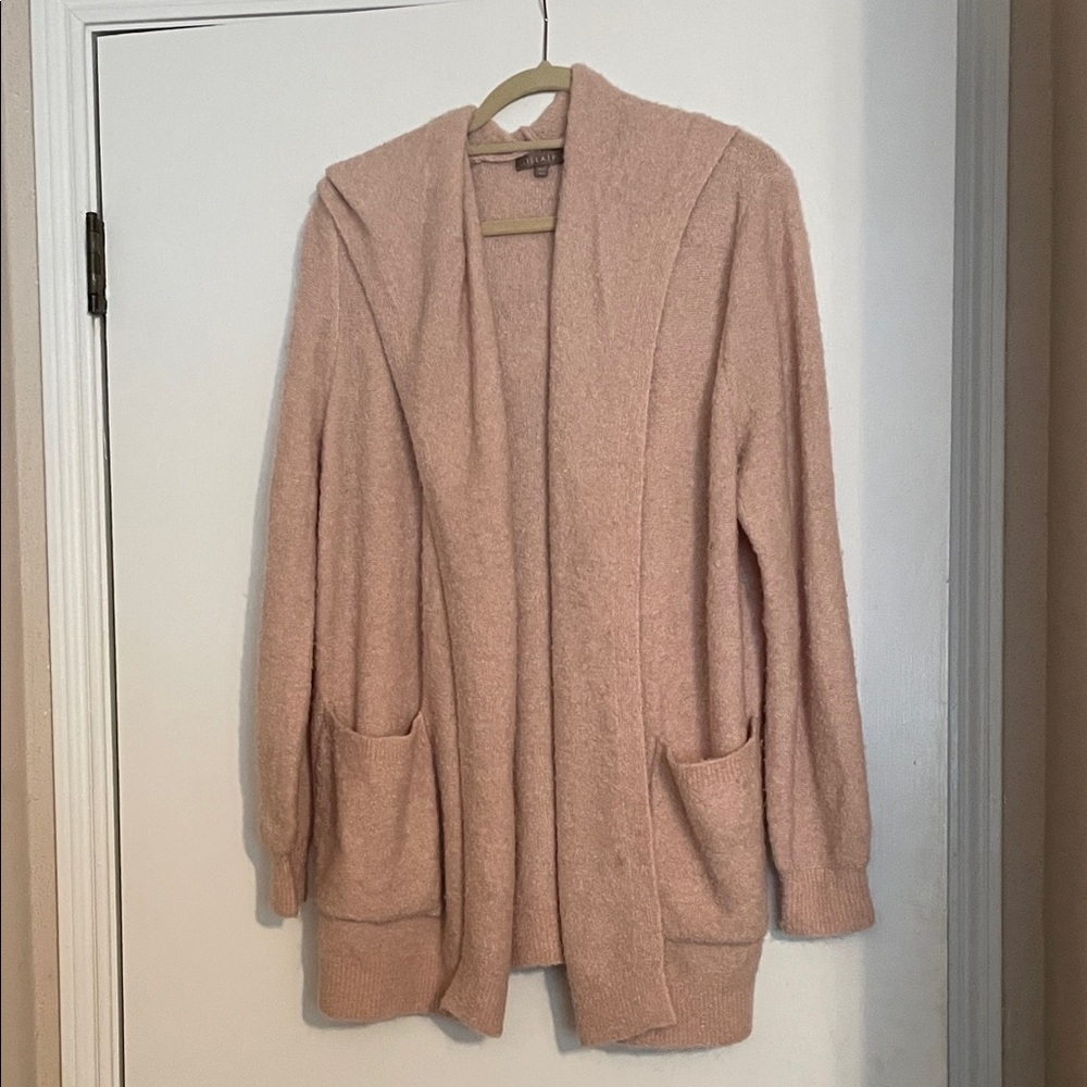 Lilla P Soft Blush Open-Front Cardigan with hood and pockets